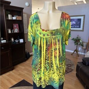 Apt 9 multicolored short sleeve square neck blouse-size XL